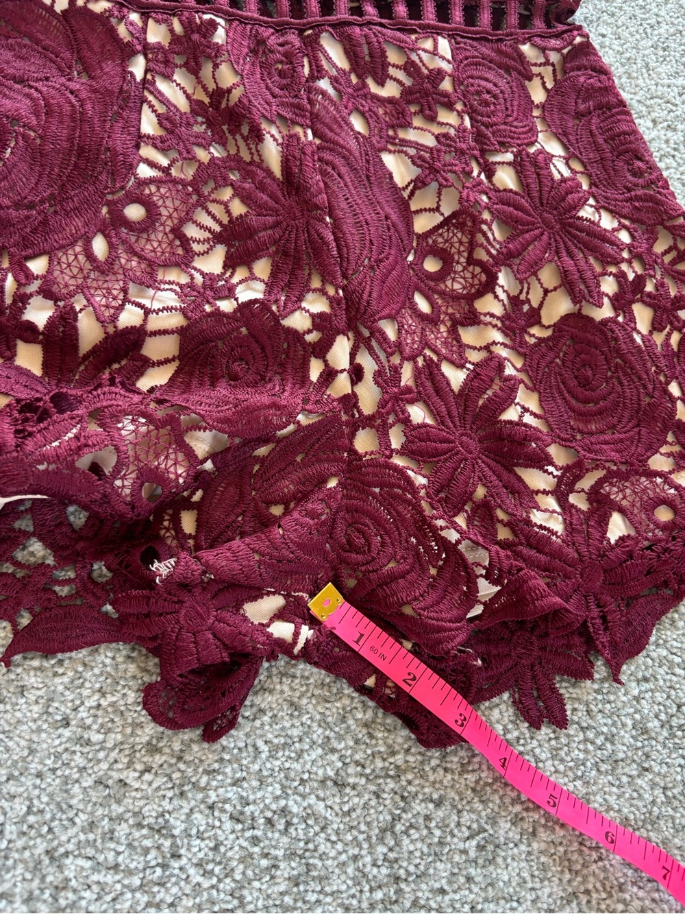 Love X Design Burgundy Floral Lace Romper XS Boho Crochet Cutout - Picture 15 of 15